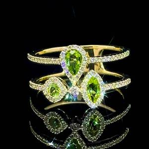 0.35ctw Peridot & Diamond Triple Halo Micro Pave Double Stack Illusion Ring in Yellow Gold $2,460 Retail