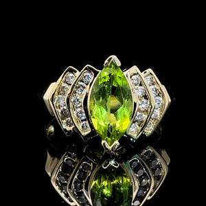 Peridot & Diamond Marquise Tiered Chevron Ring in 14k Yellow Gold $2,150 Retail