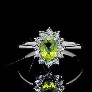 Peridot & Diamond Oval Floral Cluster Ring in White Gold $1,450 Retail