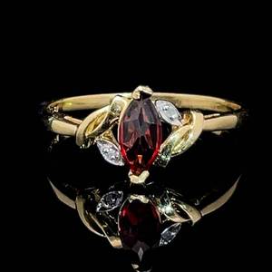 Garnet & Diamond Marquise Leaf Cluster Garden Ring in Yellow Gold $1,250 Retail