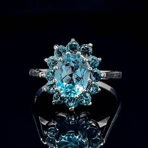 Vibrant Blue Gemstone Oval Floral Cluster Estate Ring