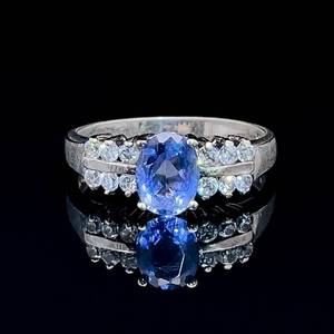 Simulated Tanzanite & White Gemstone Double Row Cluster Estate Ring