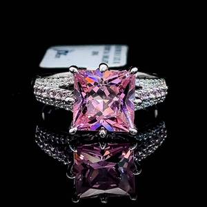 Fancy Pink & Simulated White Diamond Split Shoulder Pave Ring w Original Tag Attached VIDEO
