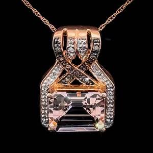 Morganite & Diamond Infinity Symbol Love Knot Door Knocker Pendant Necklace in Rose Gold $1,799 Retail VIDEO