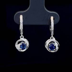 Natural Blue Sapphire & Diamond Love Knot Drop Dangle Hoop Earrings in 14k White Gold $1,840 Retail