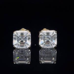 4.00 CARATS Moissanite Asscher Cut Solitaire Stud Earrings in 14k Yellow Gold  VIDEO 