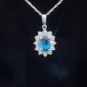 London Blue Topaz & Diamond Miracle Oval Halo Cluster Pendant Necklace in White Gold  VIDEO 