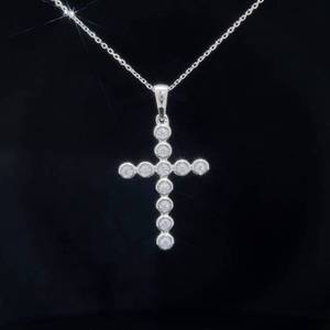 Diamond Bezel Petite Cross Pendant Necklace in 14k White Gold  VIDEO 