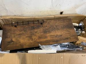lot 62 image: Rustic Brown Electric Adjustable Standing Desk with Black Metal Frame