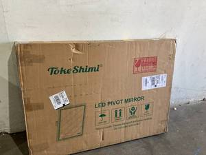 lot 77 image: TokeShimi 28 x 36 Inch LED Black Metal Framed Pivoting Bathroom Mirror