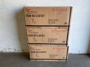 lot 22 image: LOT OF 3 Roundhill Furniture Set of 2 Leviton Solid Wood Grey Tufted Dining Chairs