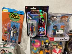 lot 106 image: LOT OF Action Figures and Toys Including Batman, Spiderman, Teenage Mutant Mayhem, Elite John Cena, Black Panther, Power Rangers Amiibo, Disney Mirrorverse and Indiana Jones