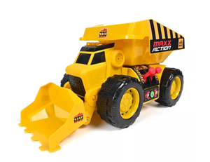 lot 109 image: LOT OF 4 Toy Vehicles Including  Maxx Action 2-N-1 Dig Rig Dump Truck and Front End Loader and DRIVEN by Battat Tow Truck with Car and Crane Arm