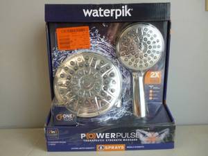 lot 300 image: Waterpik 8-Spray Patterns with 1.8 GPM 6.25 in. Wall Mount Dual Shower Head and Handheld Shower Head in Chrome