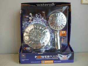 lot 307 image: Waterpik 8-Spray Patterns with 1.8 GPM 6.25 in. Wall Mount Dual Shower Head and Handheld Shower Head in Chrome