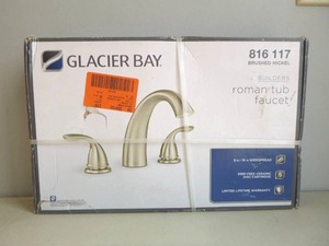 lot 309 image: Glacier Bay Builders 2-Handle Deck-Mount Roman Tub Faucet in Brushed Nickel