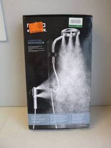 lot 321 image: Moen Spa Shower 1-Spray 8 in. Dual Shower Head and Handheld Shower Head w Magnetic Remote Dock in Matte Black and Chrome