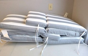 lot 353 image: Arden Selections Set of Two 21 x 72 in Outdoor Stone Grey Cabana Stripe Chaise Lounge Cushions