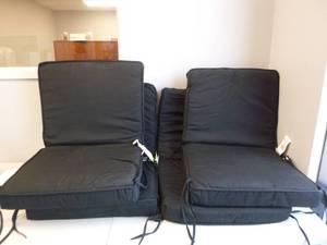lot 356 image: LOT OF 4 Oak Cliff 22 x 40 Sunbrella Canvas Black Mid Back Outdoor Dining Chair Cushions