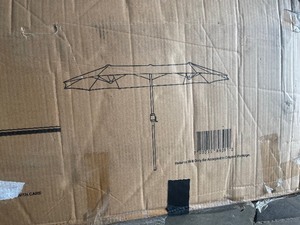 PHI VILLA 15 ft. Market Patio Umbrella With Weights in Red Customer Return Review Pictures