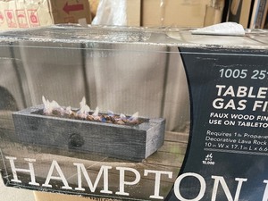 Hampton Bay 17.1 in.  6.6 in. Rectangular Cement Gas Fire Pit Faux Wood Tabletop