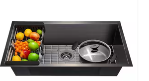 lot 17 image: AKDY  Matte Black Stainless Steel 30 in. x 18 in. Single Bowl Undermount Kitchen Sink with Accessories Model # KS0522 UPC Code # 810070038977