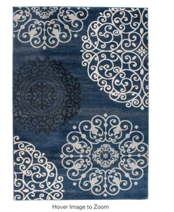 lot 21 image: World Rug Gallery Modern Contemporary Floral Navy 33 x 5 Indoor Area Rug Model # 303Navy3x5 UPC Code # 847918086067