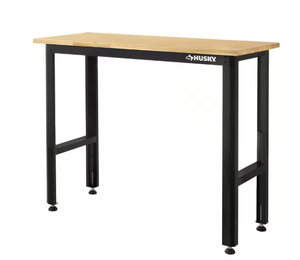 lot 32 image: Husky Ready-To-Assemble 4 ft. Solid Wood Top Workbench in Black Model # 20T002-1B UPC Code #  820909903437
