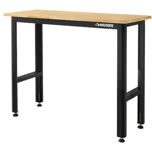 lot 33 image: Husky Ready-To-Assemble 4 ft. Solid Wood Top Workbench in Black Model # 20T002-1B UPC Code #  820909903437