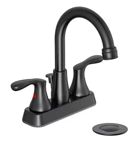 lot 53 image: Deveral 4 in. Centerset 2-Handle High-Arc Bathroom Faucet in Matte Black  Model # 4512963O UPC Code #  6974997630141