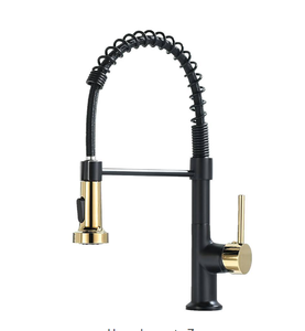 lot 29 image: Satico Single Handle Pull Down Sprayer Kitchen Faucet in Matte Black Gold Model # SH002236BM UPC Code # 706767724349