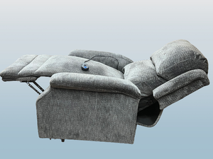 MSRP $2800 ULTRA COMFORTLIFT POWERED LIFT RECLINER CHAIR WITH MASSAGING 3 LEVEL VIBRATION CONTROLLED WITH HAND REMOTE - LIKE NEW CONDITION PLUSH GRAY FABRIC ABSOLUTELY NO STAINS OR TEARS