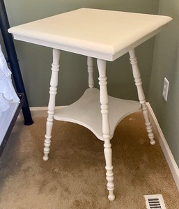 lot 35 image: Vintage Painted White Wooden Accent Table with Lower Shelf