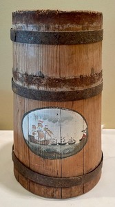 lot 48 image: Vintage Wooden Bucket, Fishing Basket and Wooden Box