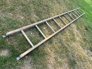 lot 100 image: 12 foot Wooden Step Ladder