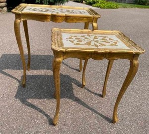 lot 124 image: Two Vintage Wooden and Gilded Nesting Tables