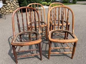 lot 126 image: Four Vintage Wooden Spindle Backed Chairs