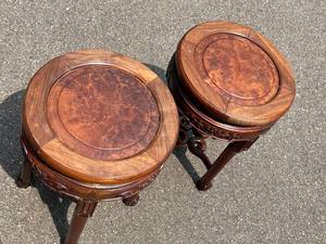 lot 143 image: Two Vintage Wooden Ornate Accent Tables