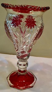 lot 85 image: Vintage Cranberry and Clear Crystal Vase