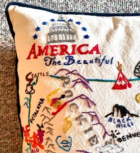 lot 185 image: America The Beautiful Needlepoint Accent Pillow by Swan Magic
