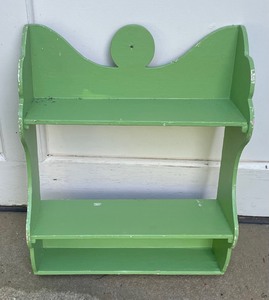 lot 144 image: Vintage Wooden Shelves and Handled Basket