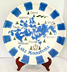 lot 74 image: Hand Painted Lake Minnetonka Map PlatePlatter
