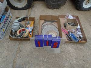 3 flats of misc tools. Drill, saw blades & dremel bits. As shown.