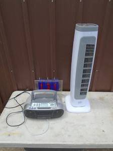 Sony boom box with cd & tower fan. As shown.
