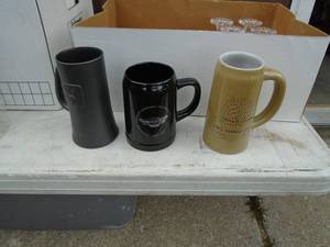 2 boxes of glassware & custard glasses with playboy & harley mug. As shown.