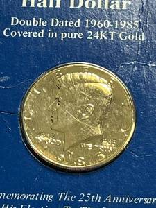 1985 Kennedy Half Dollar Gold-Plated 24KT (with Double Dated 1960 and 1985)