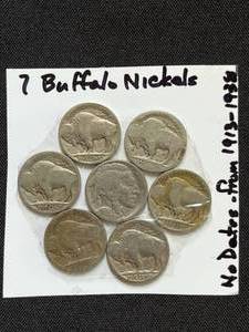 Seven Buffalo Nickels (Ranging from 1913 to 1938)