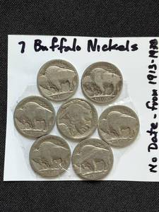 Seven Buffalo Nickels (1913 to 1938)