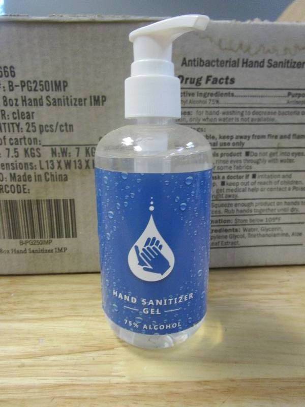 Case of (25) 8oz Bottles of Hand Sanitizer With Pump. 75% Alcohol
