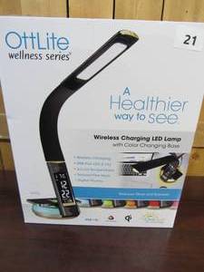 lot 21 image: OttLite LED Desk Lamp with Clock and Wireless Charging Station